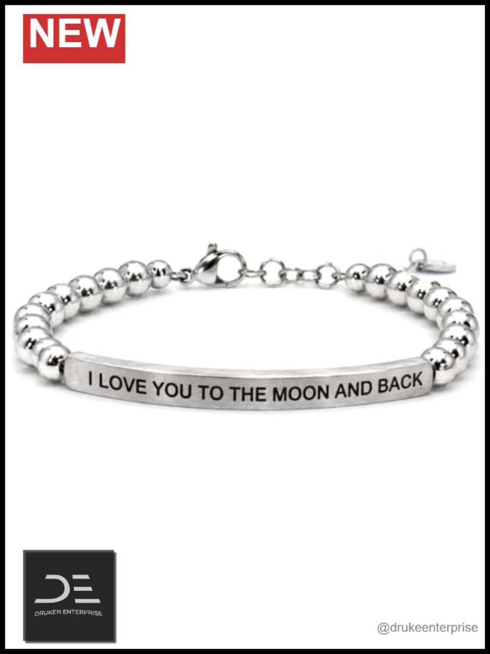 Natural Gemstone Stretch Bracelet with Engraved Stainless Steel Bar